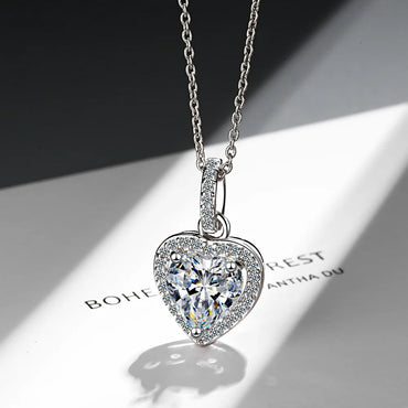 Ultra Luxurious Crystal Heart Pendant 925 Sterling Silver Necklaces for Women Fancy Jewelry Accessories