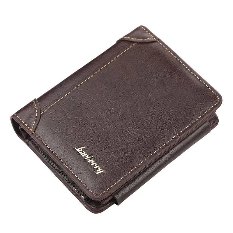 Luxury Leather Stitched Wallets for Men Women High Quality Zipper Large Capacity Coin Card Holder Male Vintage Style