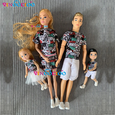 Family Doll Toy Set of 4 People Mom Dad Kids Dress Up Doll Kids Toys Full Set With Clothes for Girl Boy Education Birthday Gift 30cm