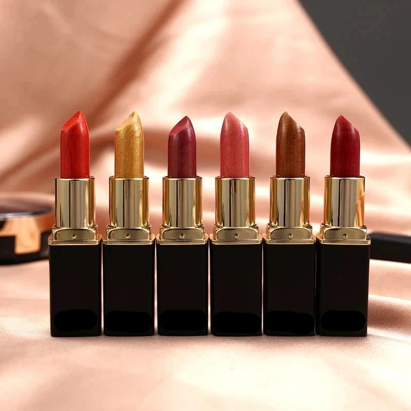 Beautiful Shiny Pearl Moisturizing Lipstick Black Tube Gold Rich Color Long Lasting Many Colors to Choose From
