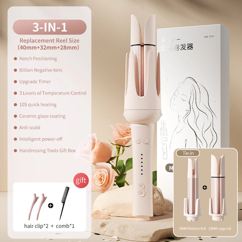 3 in 1 Automatic Rotating Ceramic Hair Curling Iron Professional Hair Roller Stick 28mm 32mm 40mm Curling Wand Hair Waver