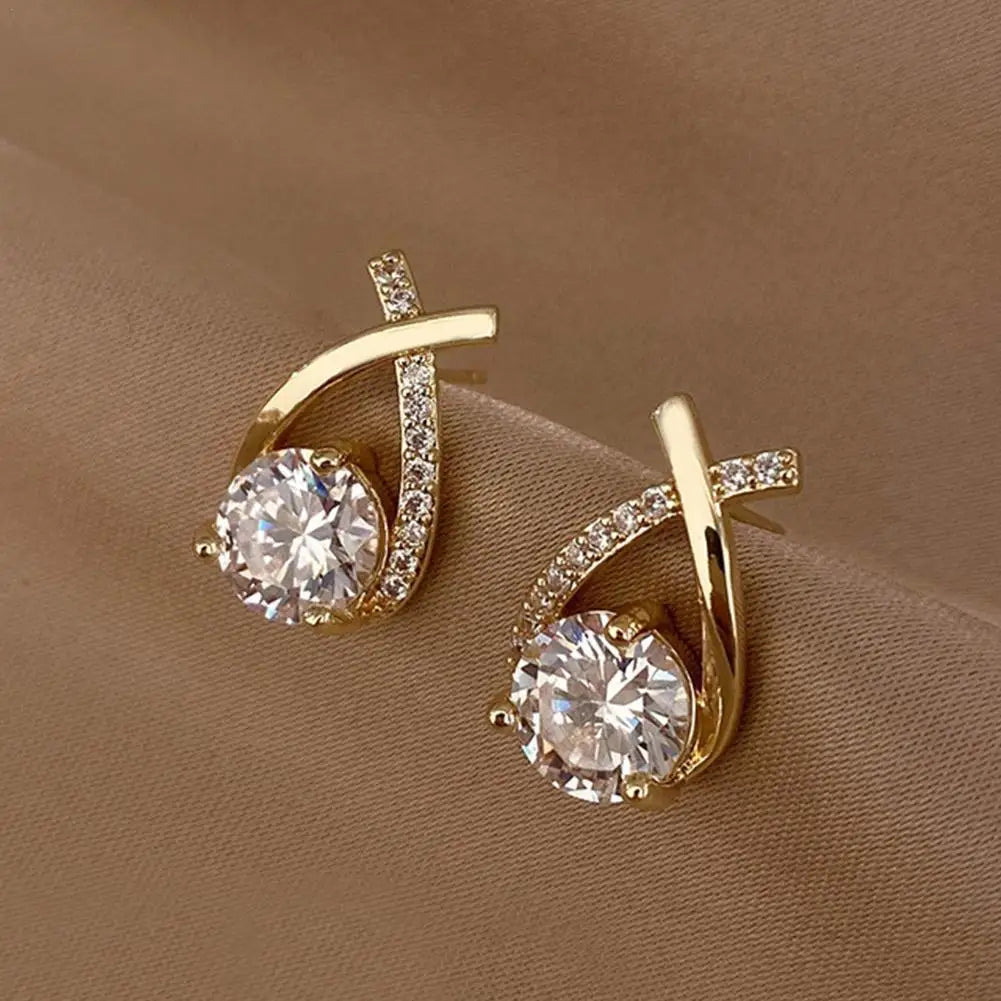 Modern Fashion Crystal Cross Fishtail Stud Earrings for Women Girls Elegant Jewelry Accessories