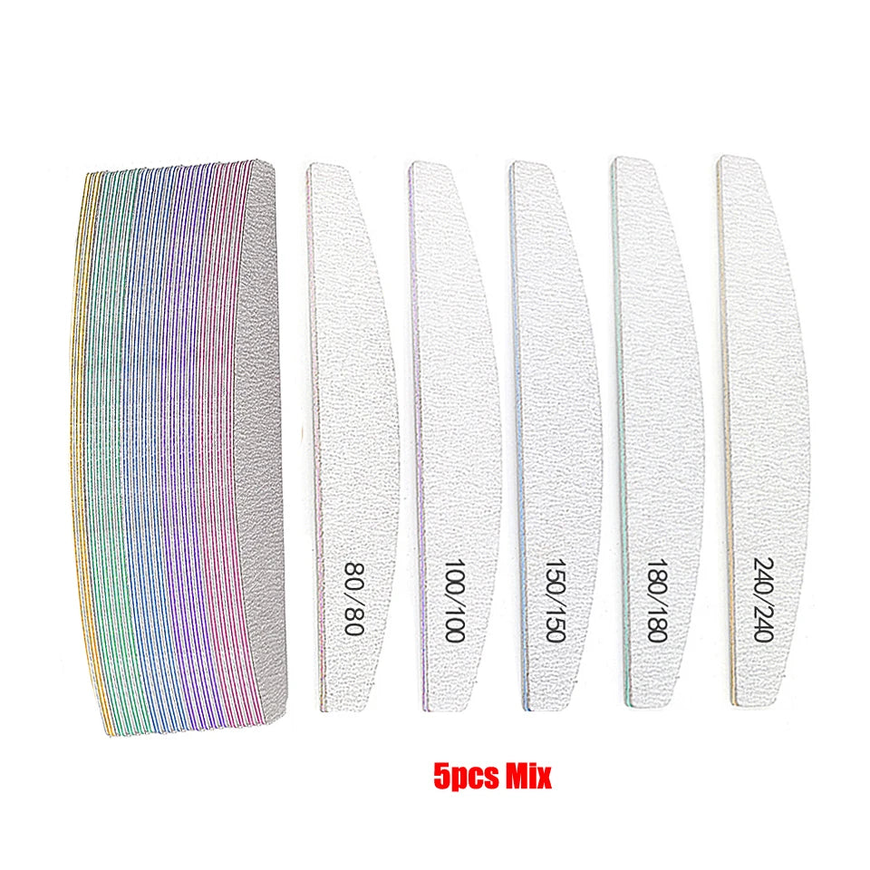 Professional Nail Files 5pcs Set Mix Color Limas 80/100/150/180/240 Grit Cuticle Remover Sandpaper Buffer Files Manicure Tool Set