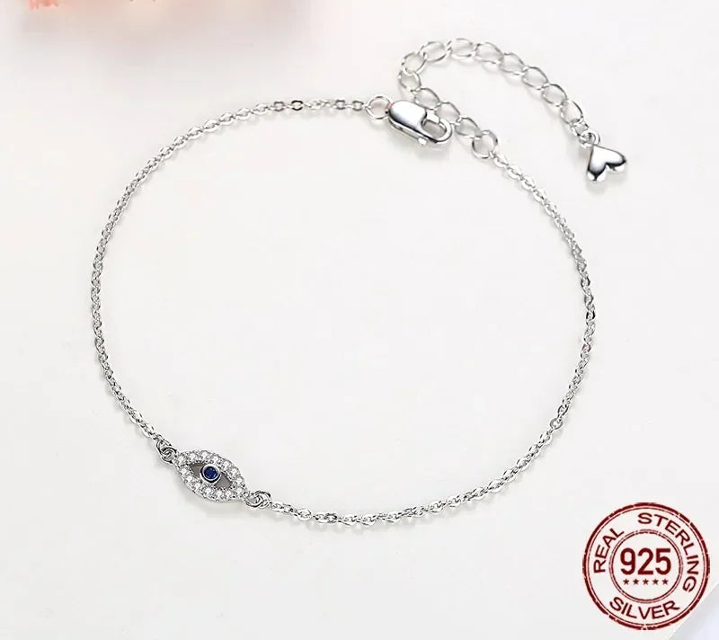 Lovely Crystal Lucky Evil Eye 925 Sterling Silver Bracelets for Women Blue Stone Adjustable Fine Jewelry Accessories