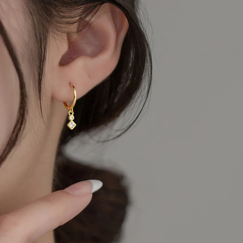 Elegant Crystal Dangle 925 Sterling Silver Hoop Earrings for Women Fine Jewelry Accessories