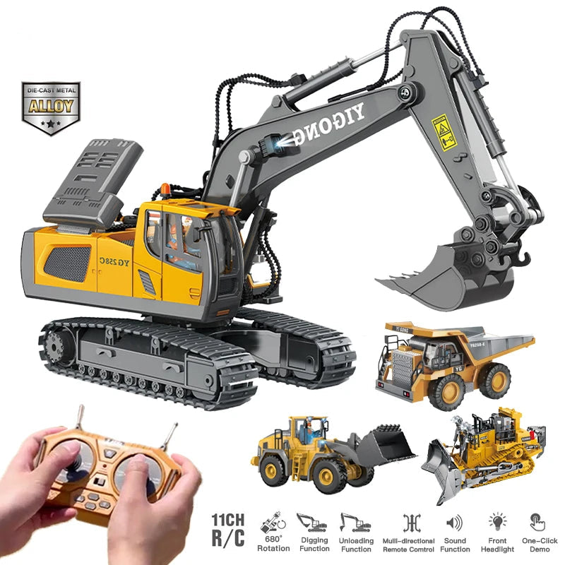 Remote Control Excavator Bulldozer Dump Truck RC Models 2.4G Car Toys Professional Quality Alloy Plastic Simulation Construction Vehicles