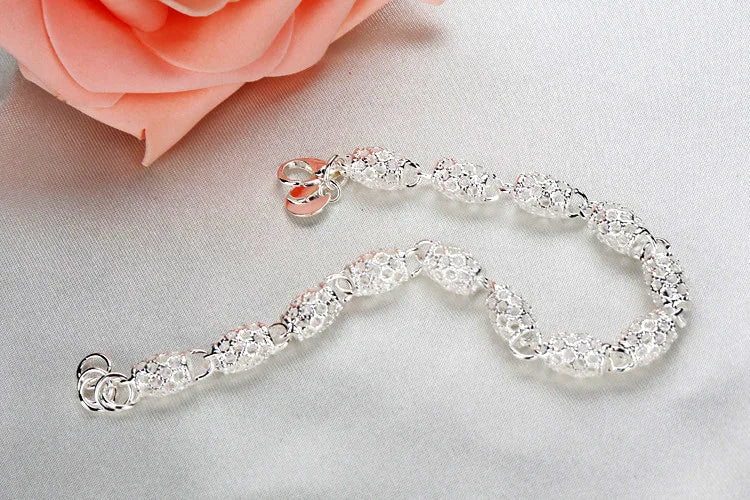 Exquisite 925 Sterling Silver Geometric Pattern Bracelets for Women Chain Linked Bangle Jewelry Accessories