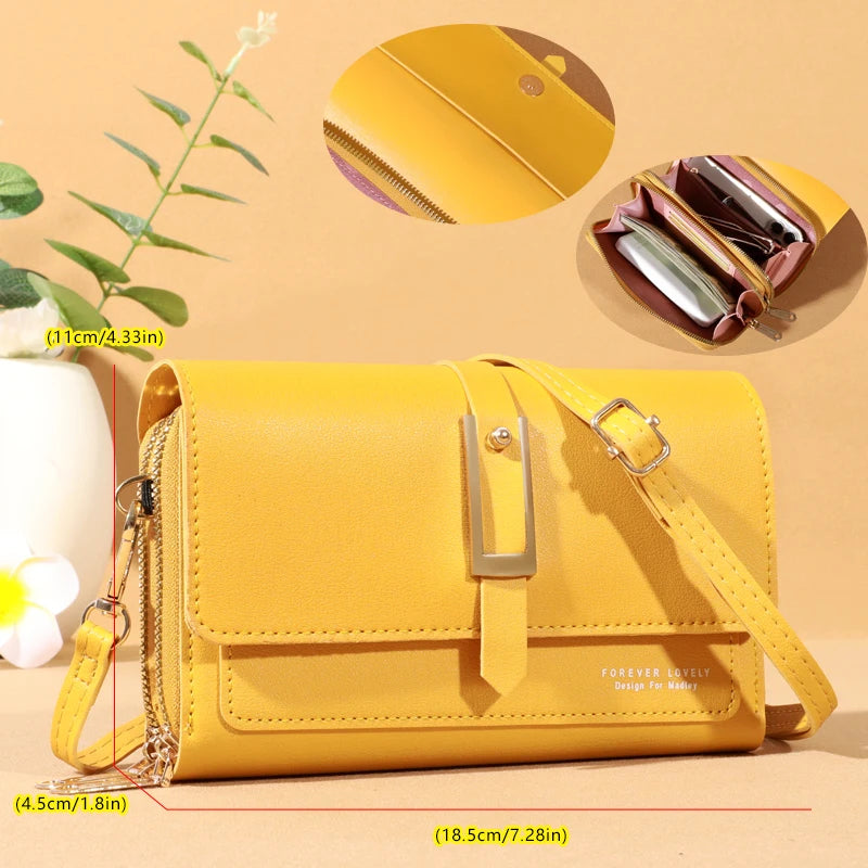 Stylish Compact Leather Crossbody Shoulder Bag for Women Cellphone Card Holder Wallet Purse Handbag