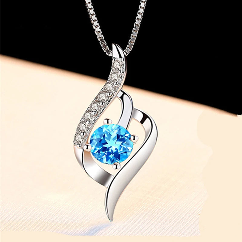 Luxury Blue White Crystal 925 Sterling Silver Spiral Design Necklace Chain for Women Accessories Jewelry