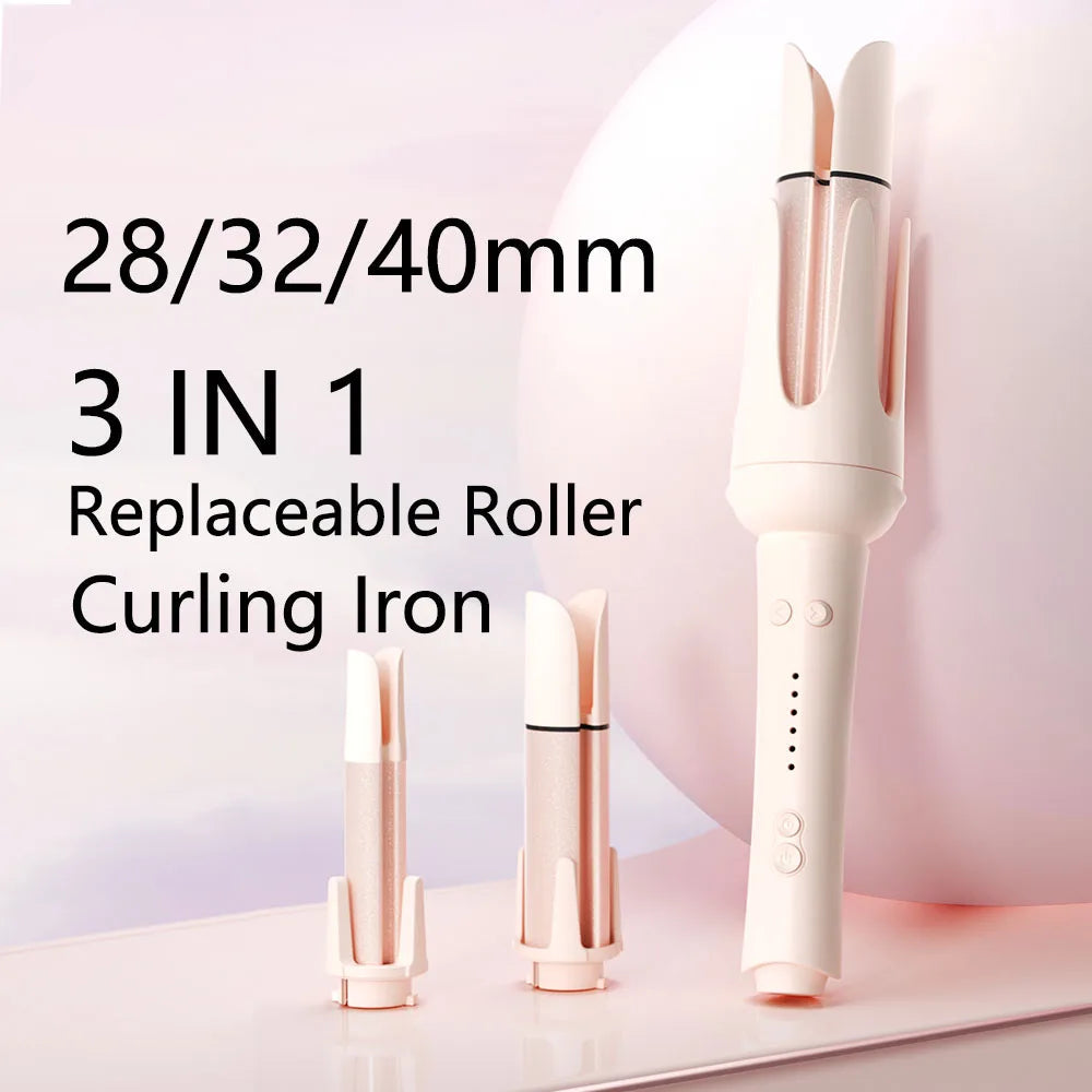 3 in 1 Automatic Rotating Ceramic Hair Curling Iron Professional Hair Roller Stick 28mm 32mm 40mm Curling Wand Hair Waver