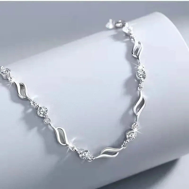 Fancy Crystal Pendant 925 Sterling Silver Bracelets for Women Adjustable Luxury Jewelry Accessories
