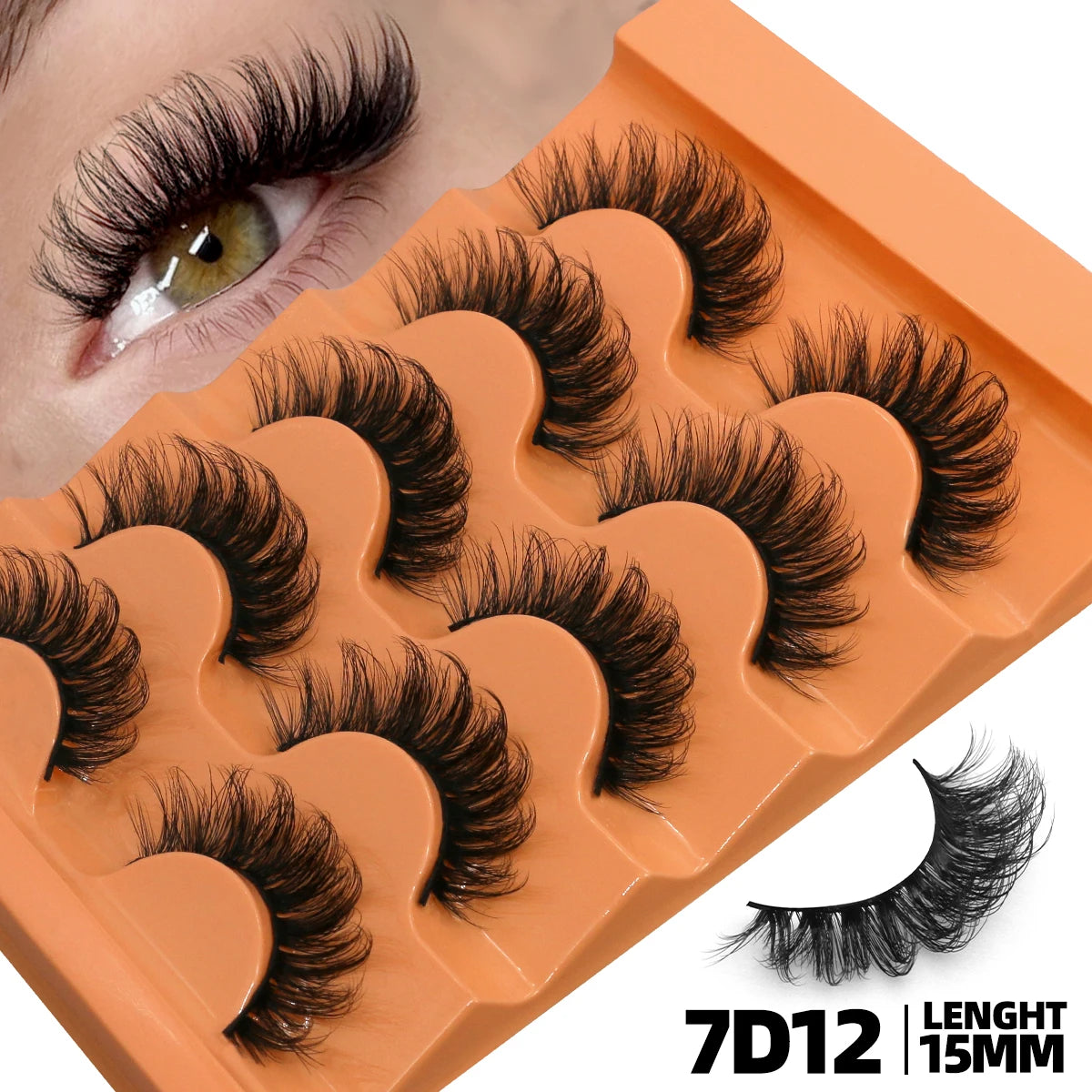 10pcs - 5 Pairs Fluffy Mink Eyelashes Wispy 7D Volume False Thick Soft Curly Lashes Russian Strip Extensions Eye Accessories