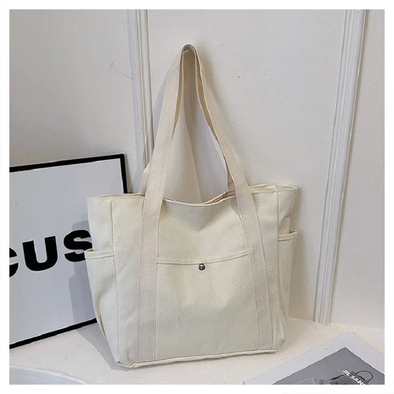 Versatile Canvas Shoulder Tote Bag Unisex Large Capacity Messenger Handbag Casual Student Commuting Zipper Square Bag