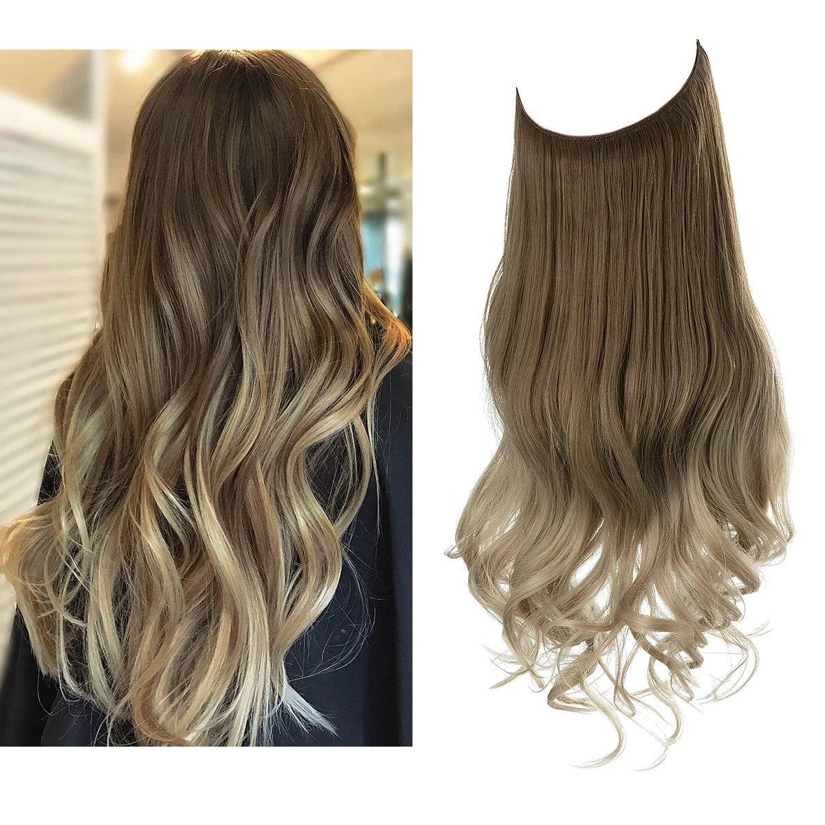 Synthetic No Clip Wave Hair Extensions Ombre Natural Black Blonde Pink One Piece False Hair Piece