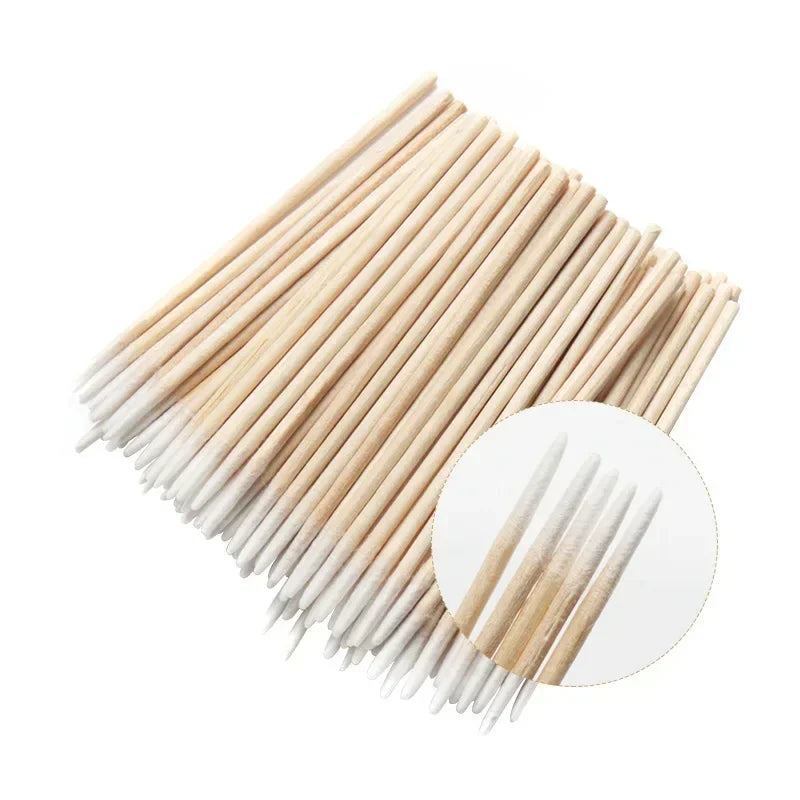 Manicure Wood Cotton Swab Cleaning Sticks for Nails Cotton Head Pedicure Detail Corrector Nail Polish Remover Art Tool Supplies 100-500Pcs