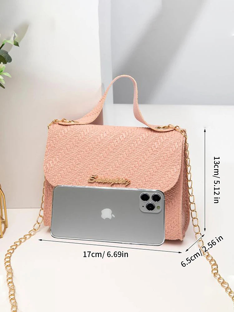 Luxury Embossed Chain Square Crossbody Leather Handbag Purse for Women Large Capacity Shoulder Bag