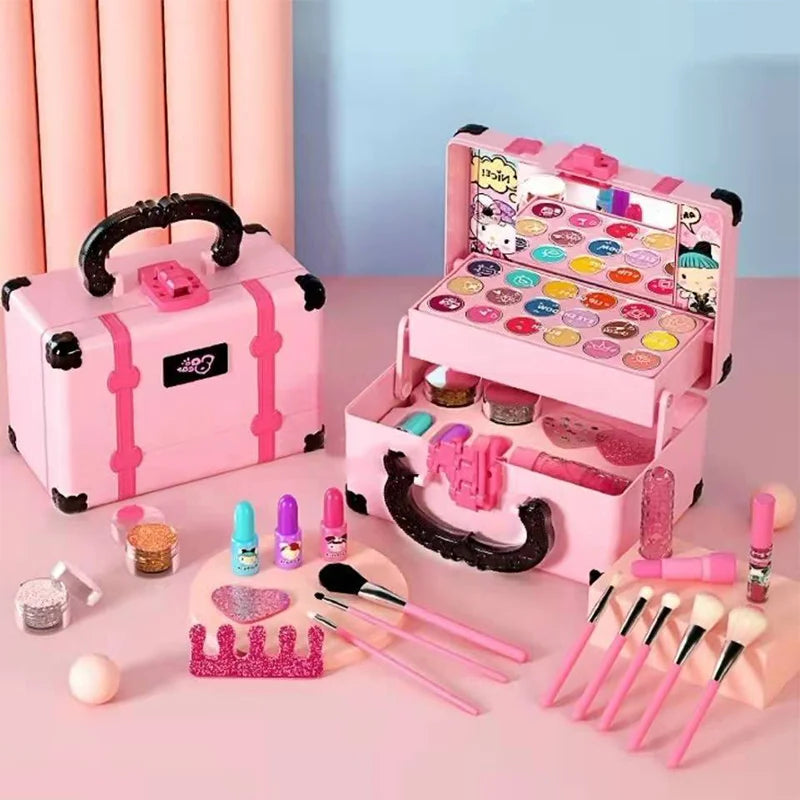 Wonderful Children's Makeup Cosmetics Pretend Play Box Princess Make Up Girl Toy Play Set Lipstick Eye Shadow Safety Nontoxic Kit Toy Kid