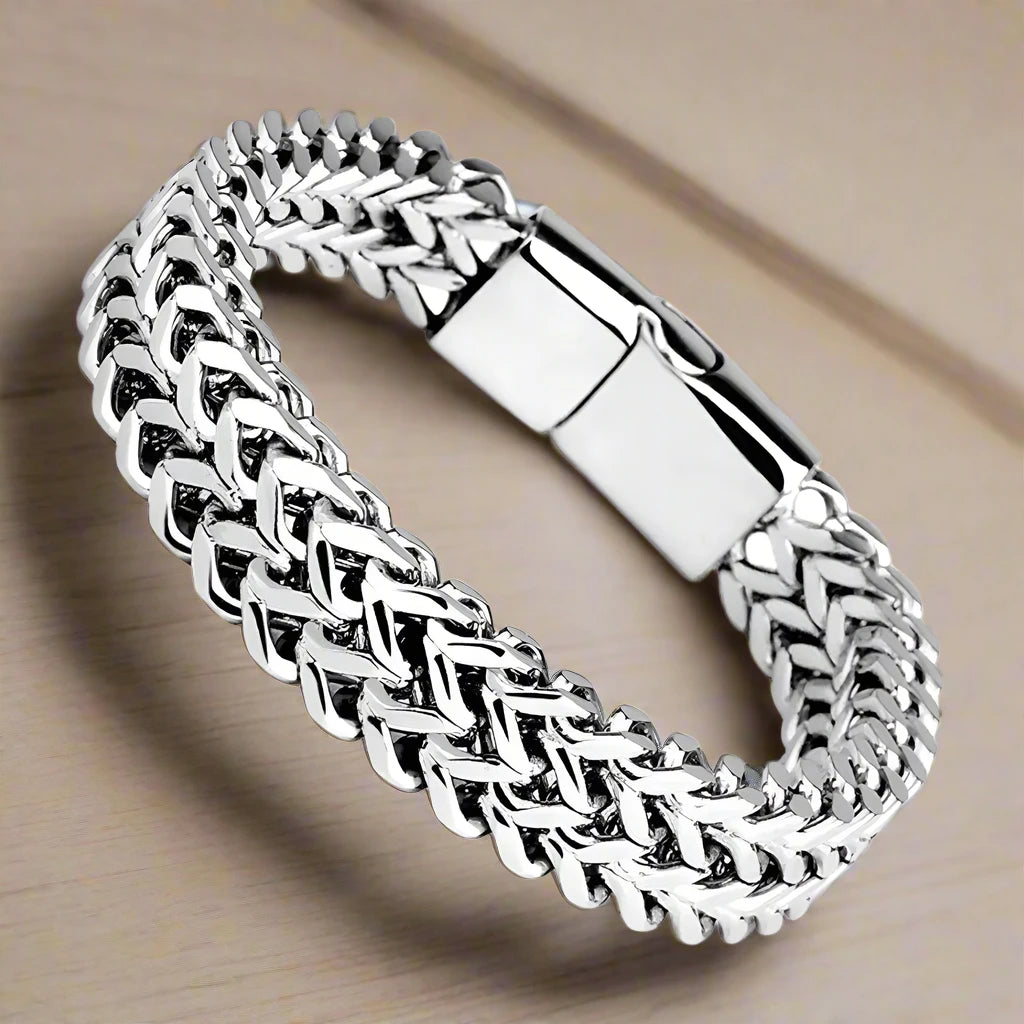 Braided Double Row Stainless Steel Bracelets with Magnetic Buckle Fish Scale Keel Style Jewelry