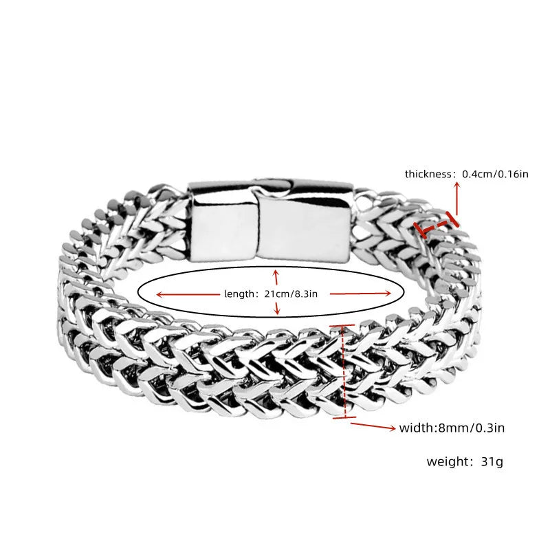 Braided Double Row Stainless Steel Bracelets with Magnetic Buckle Fish Scale Keel Style Jewelry