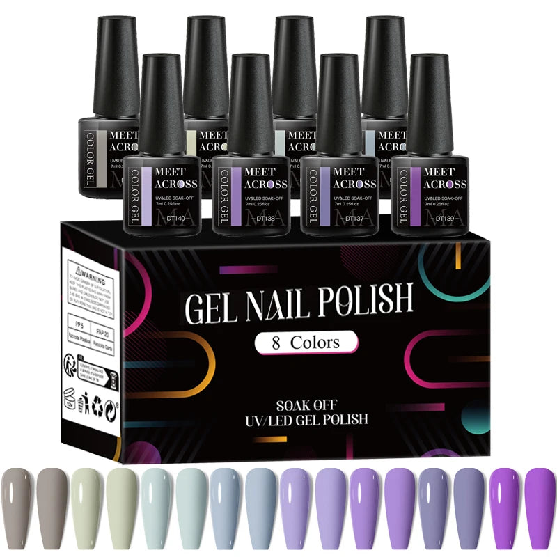 8pcs Gel Nail Polish Set Colorful Fluorescent All Season Colors Laser Glitter Nail Art Varnish for Manicures