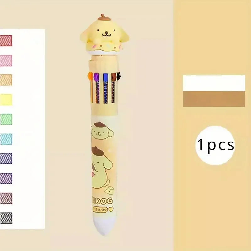 Cartoon Ballpoint Pen 10 Colors Interchangeable 0.7mm for School Student Stationery Drawing Writing Mark Pens