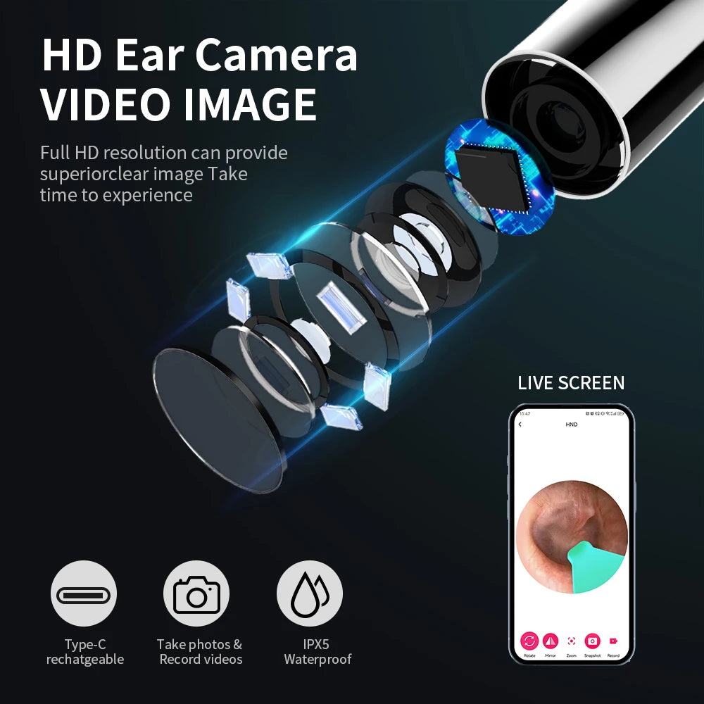Wireless High Definition Ear Wax Removal Cleaner With Camera 6 LED Lights 3.6mm Lens WiFi Camera Take Video Photos Earpick Tool