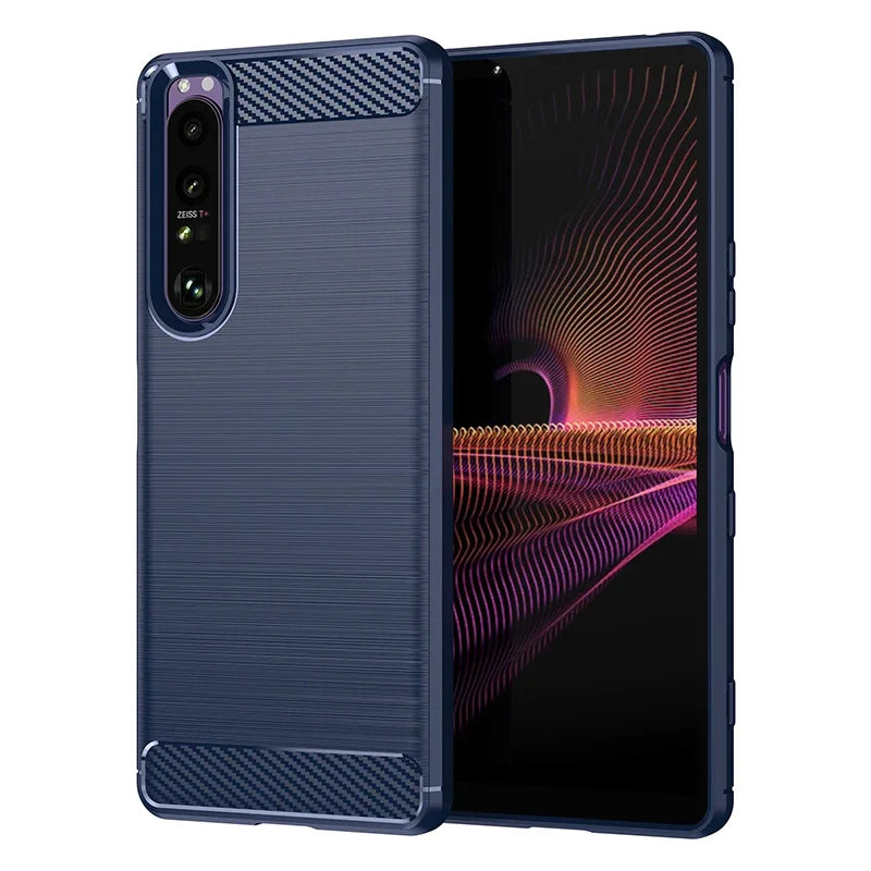 Shockproof Carbon Fiber Silicone Case for Sony Xperia 10 5 1 II III IV V VI Brushed Texture Protective Back Cover Case