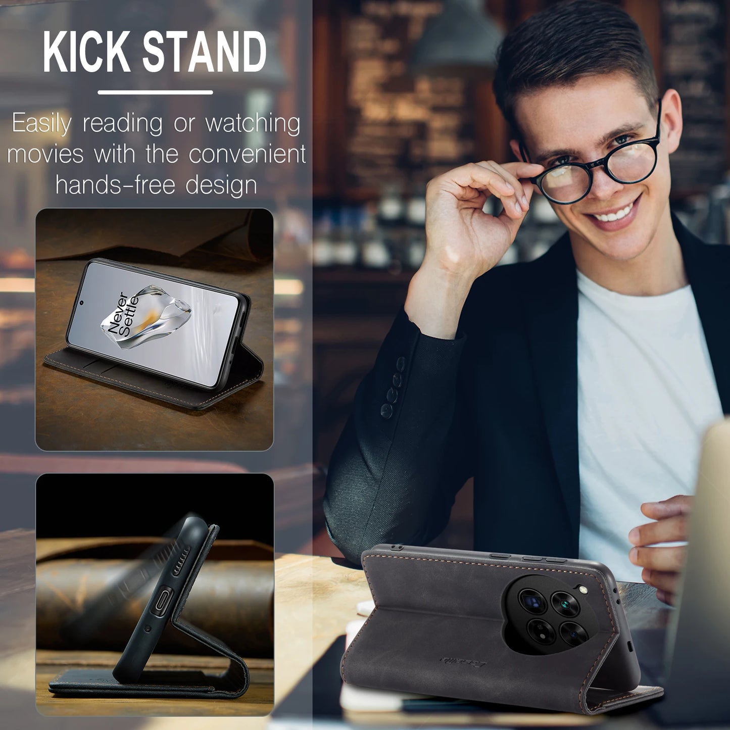 Deluxe Leather Wallet Phone Case for OnePlus 12 11 Multiple Card Slots Stand Function Protective Cover