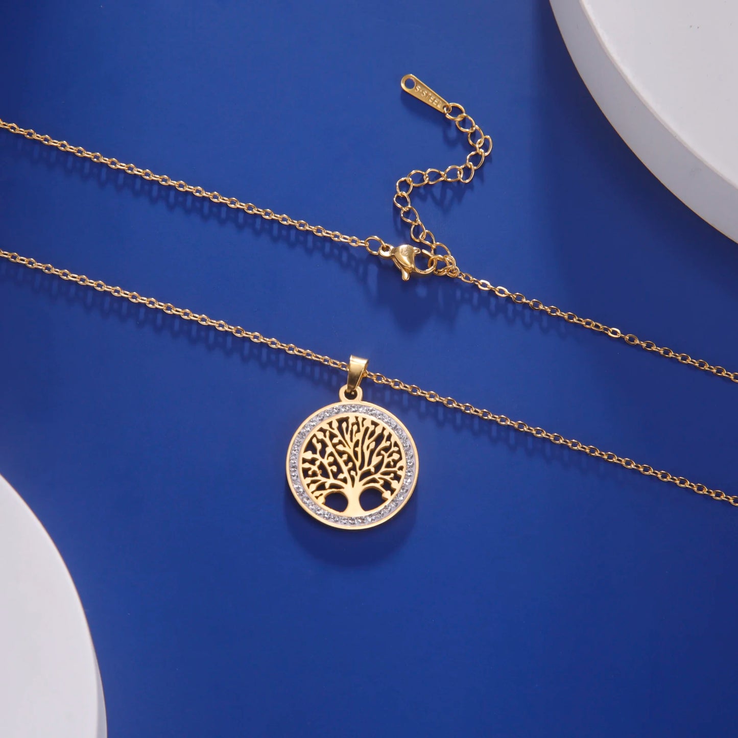 Tree of Life Pendant Stainless Steel Necklaces for Women Girls Gold Silver Color Zircon Luxury Chain