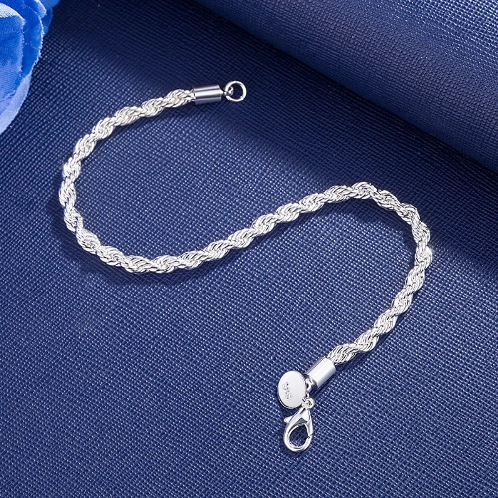 Fashion Twisted Rope 925 Sterling Silver Chain Bracelets for Men and Women Classic Jewelry Accessories