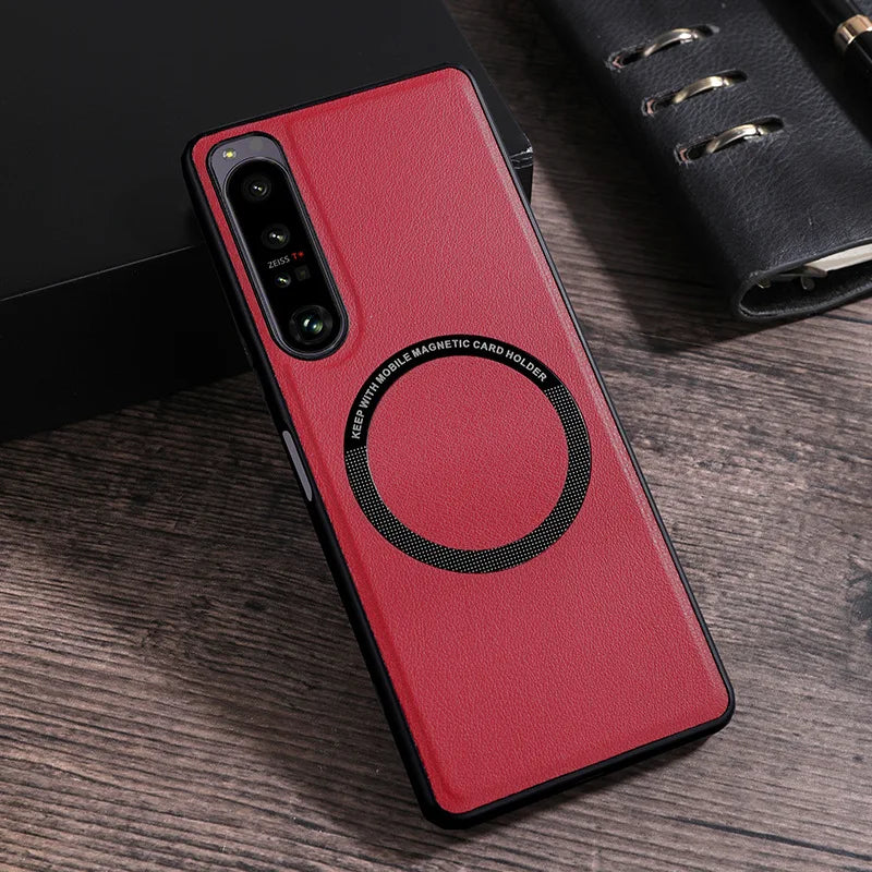 Deluxe Leather Phone Case for Sony Xperia 10 5 1 IV III II Shockproof  Magsafe Magnetic Wireless Charging Cover