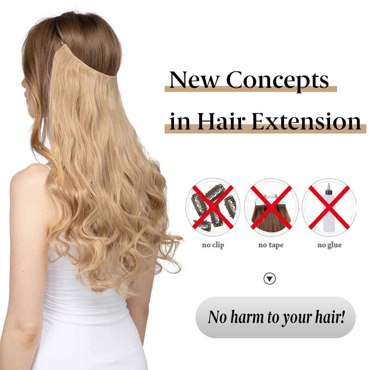 Synthetic No Clip Wave Hair Extensions Ombre Natural Black Blonde Pink One Piece False Hair Piece