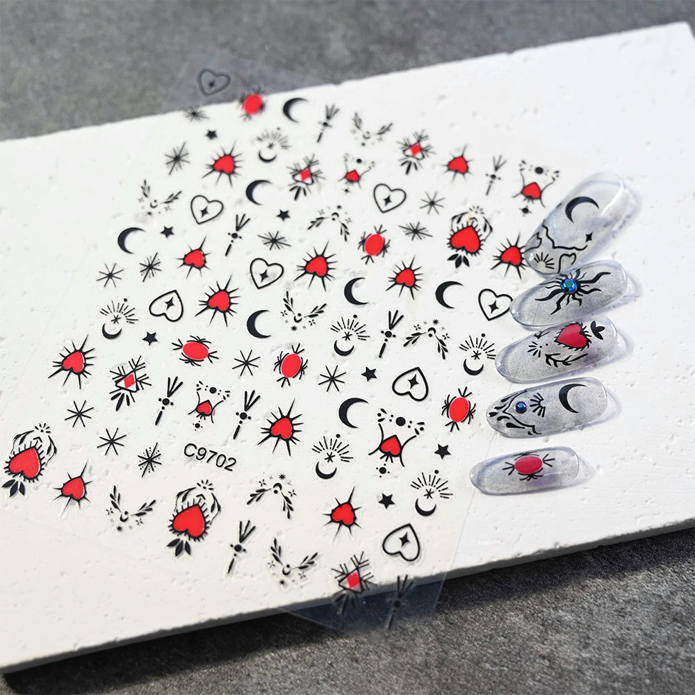 Star Sun Moon 3D Nail Stickers Bronzing Nail Art Gold Silver Styles Decal Self-Adhesive Slider