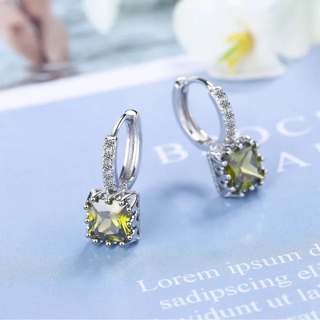 Luxury Princess Square Crystal Drop Earrings for Women Trendy Jewelry Accessories