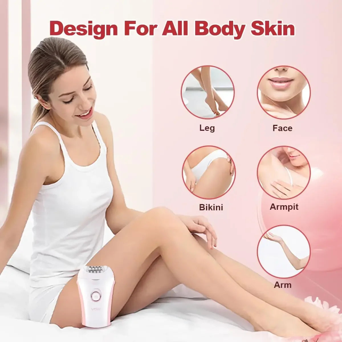 Portable Professional Electric Epilator Hair Remover for Leg Body Underarms Bikini Area Rechargeable Two Speeds Beauty Device