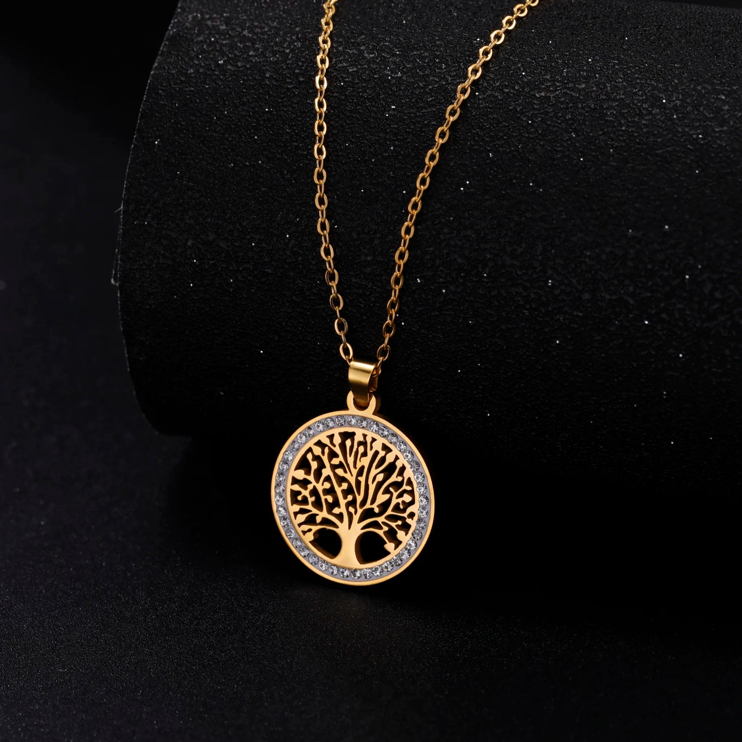 Tree of Life Pendant Stainless Steel Necklaces for Women Girls Gold Silver Color Zircon Luxury Chain