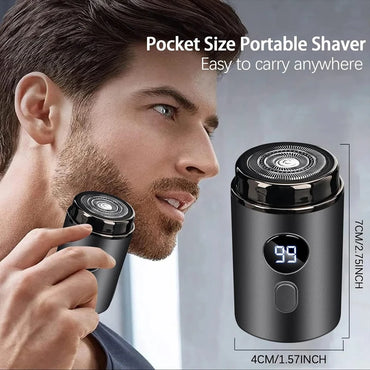 Waterproof Portable Men's Electric Mini Rechargeable Shaver Razor Type-C Charging LED Digital Display Great for Travel, Home, Car, Office