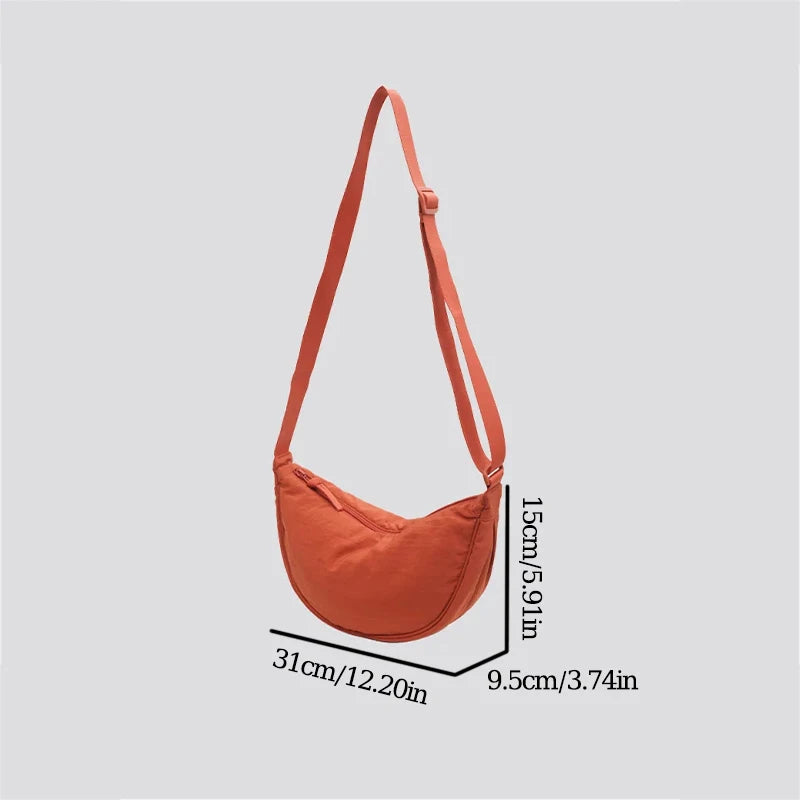 Modern Fashion Nylon Satchel Shoulder Bag for Women Large Capacity Dumpling Crossbody Bag for Travel and Commuting