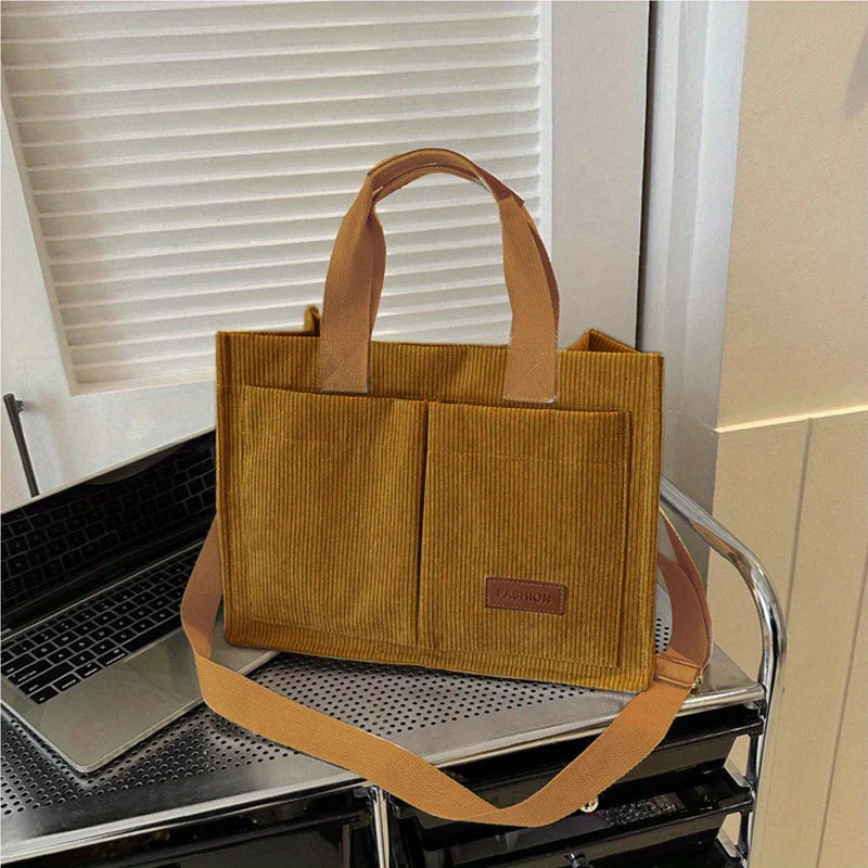 Fashion Women's Corduroy Tote Messenger Shoulder Handbag Large Capacity Bag