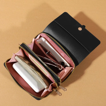 Stylish Compact Leather Crossbody Shoulder Bag for Women Cellphone Card Holder Wallet Purse Handbag