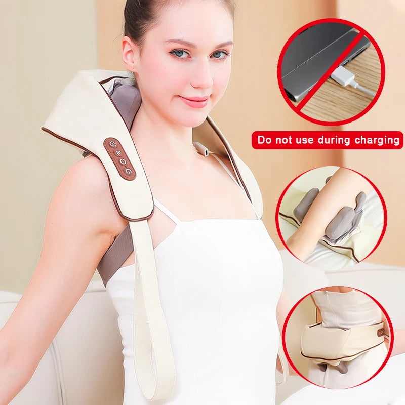 Deep Tissue Shiatsu Electric Heating Neck Shoulder and Back Massager for Pain Relief Kneading Muscle Relaxation