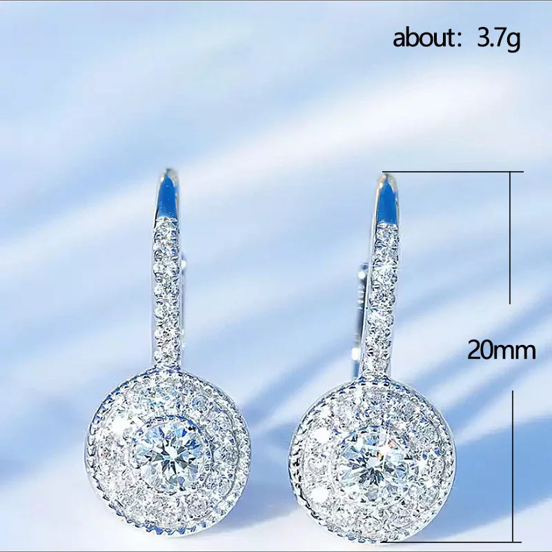 Ultra Luxurious Crystal Round 925 Sterling Silver Hoop Earrings for Women Elegant Jewelry Accessories