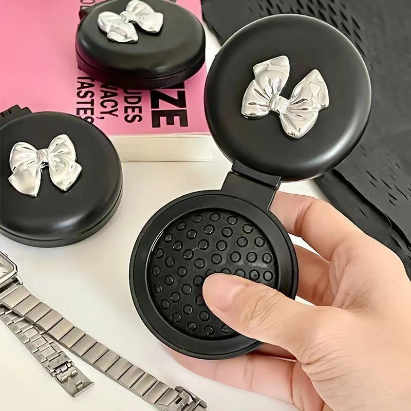 Beautiful Folding Brush With Makeup Mirror Travel Portable Plastic Case Small Comb Hair Brush Bow Tie