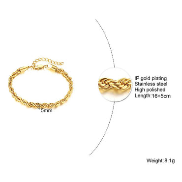 Luxury Twisted Rope Stainless Steel Chain Bracelets for Men Women Unisex Minimalist Gold Silver Color Jewelry