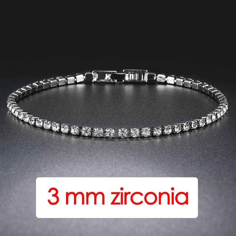 Elegant Women's Crystal Silver Color Tennis Bracelet Fashion Band Shiny Trendy Wrist Jewelry