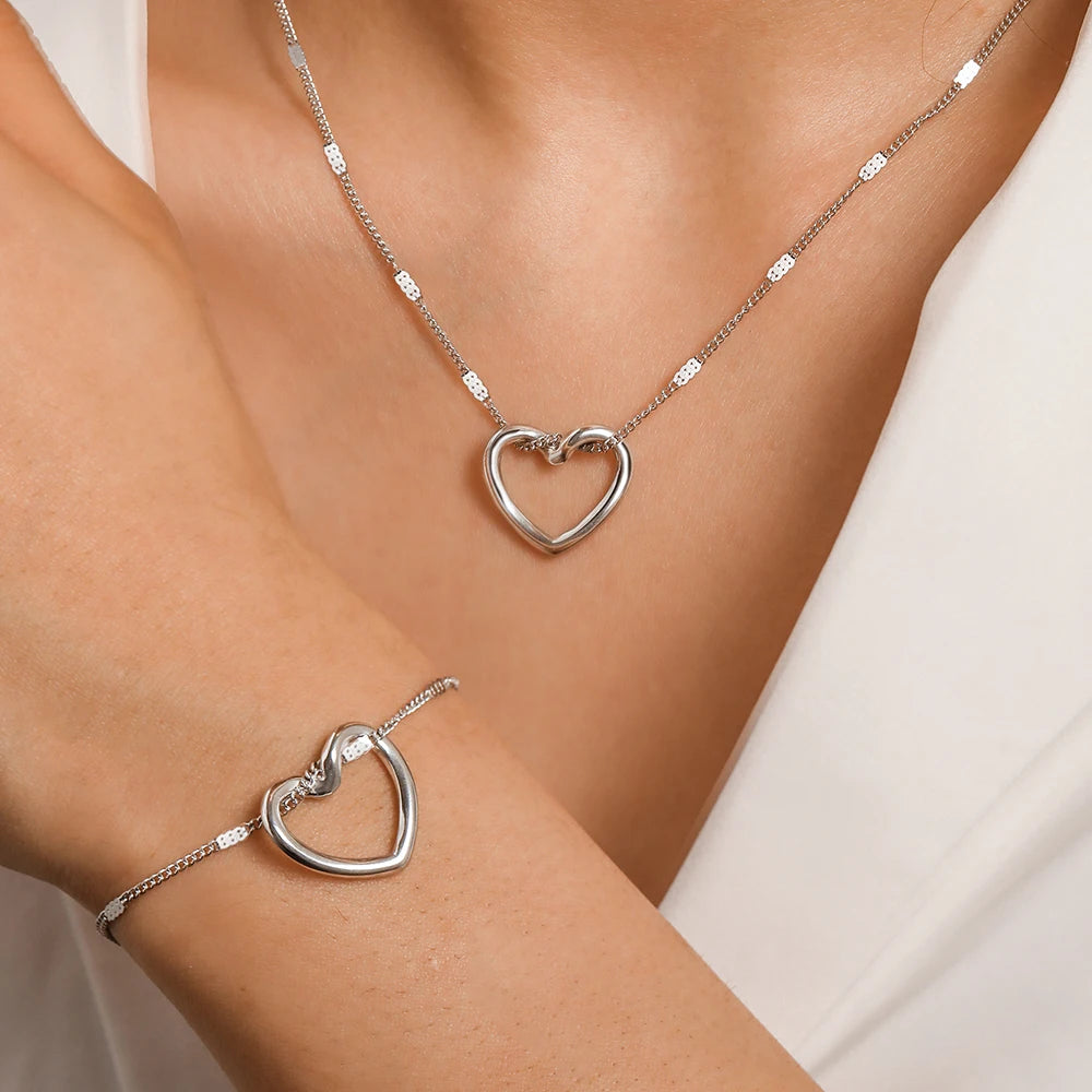 Twisted Heart Jewelry Set Stainless Steel Novelty Luxury High-End Silver Gold Color Necklace Bracelet