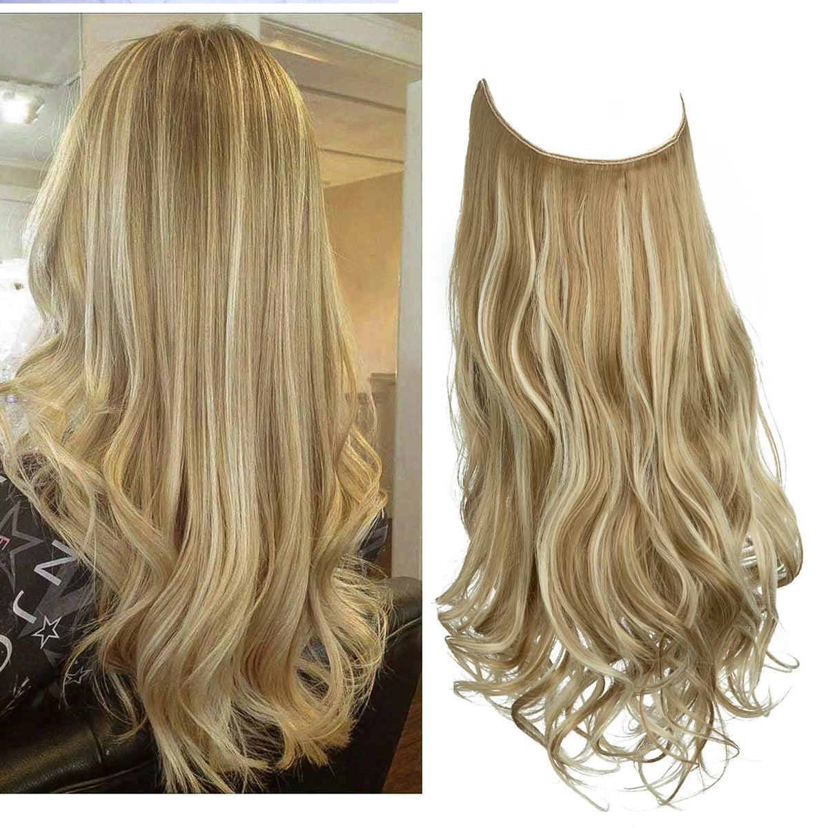 Synthetic No Clip Wave Hair Extensions Ombre Natural Black Blonde Pink One Piece False Hair Piece