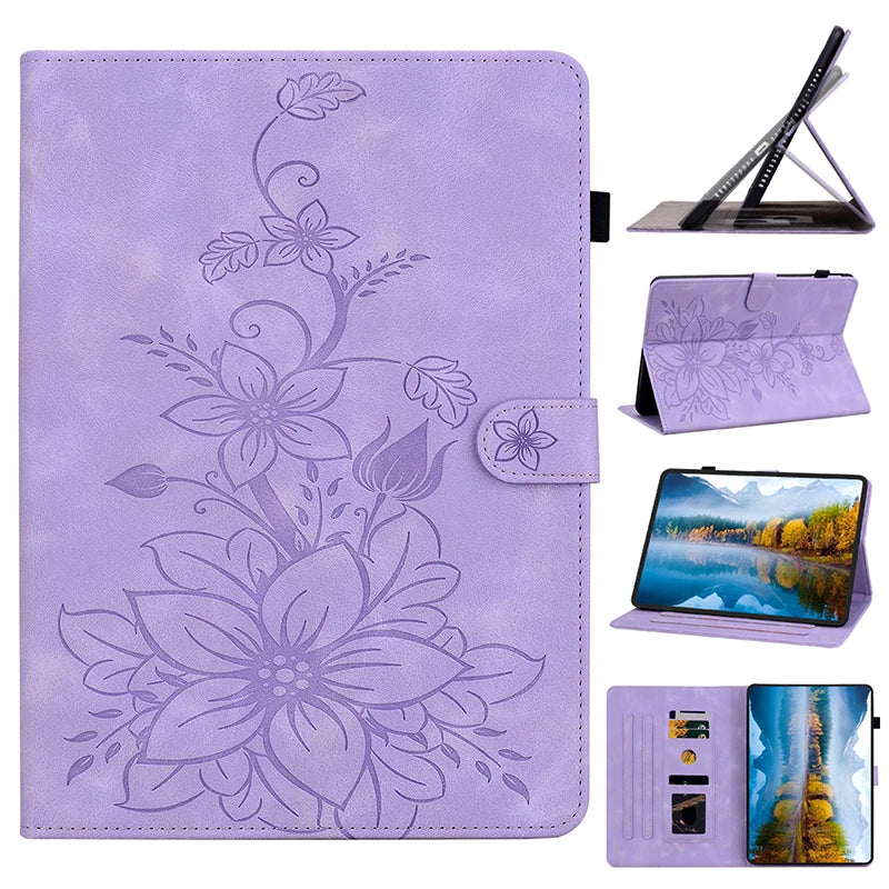 Luxury Leather Wallet Stand Case for Amazon Fire Max 11 HD10 HD8 Plus Fire 7 and Kindle Paperwhite 5 Protective Floral Embossed Tablet Cover
