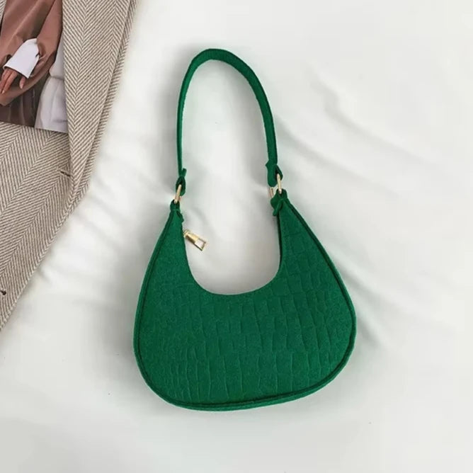 Women's Fashion Casual Felt Stone Pattern Shoulder Saddle Handbag Purse Underarm Crescent Messenger Bags