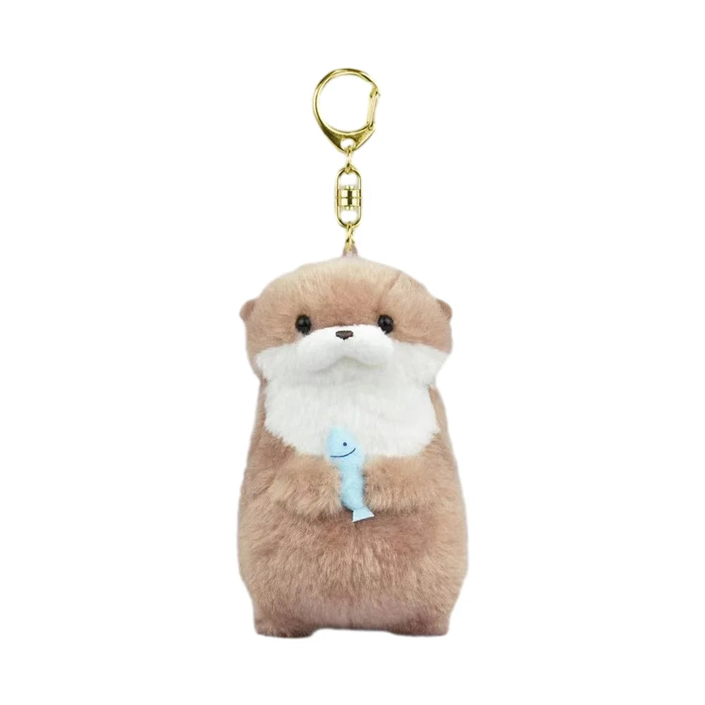 Plush Cute Otter Holding Fish Keyrings Lightweight Hanging Pendant Props For School Bag Key Wallet Doll Toy Gifts 11cm